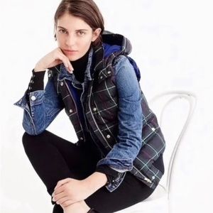 J.Crew down plaid hooded warm vest M